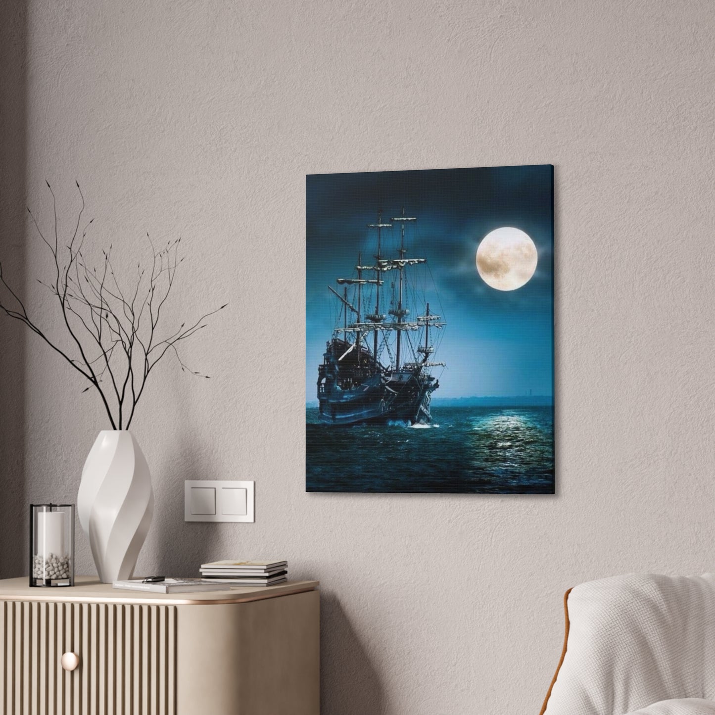 At Sea by Moonlight - Canvas Stretched, 0.75"