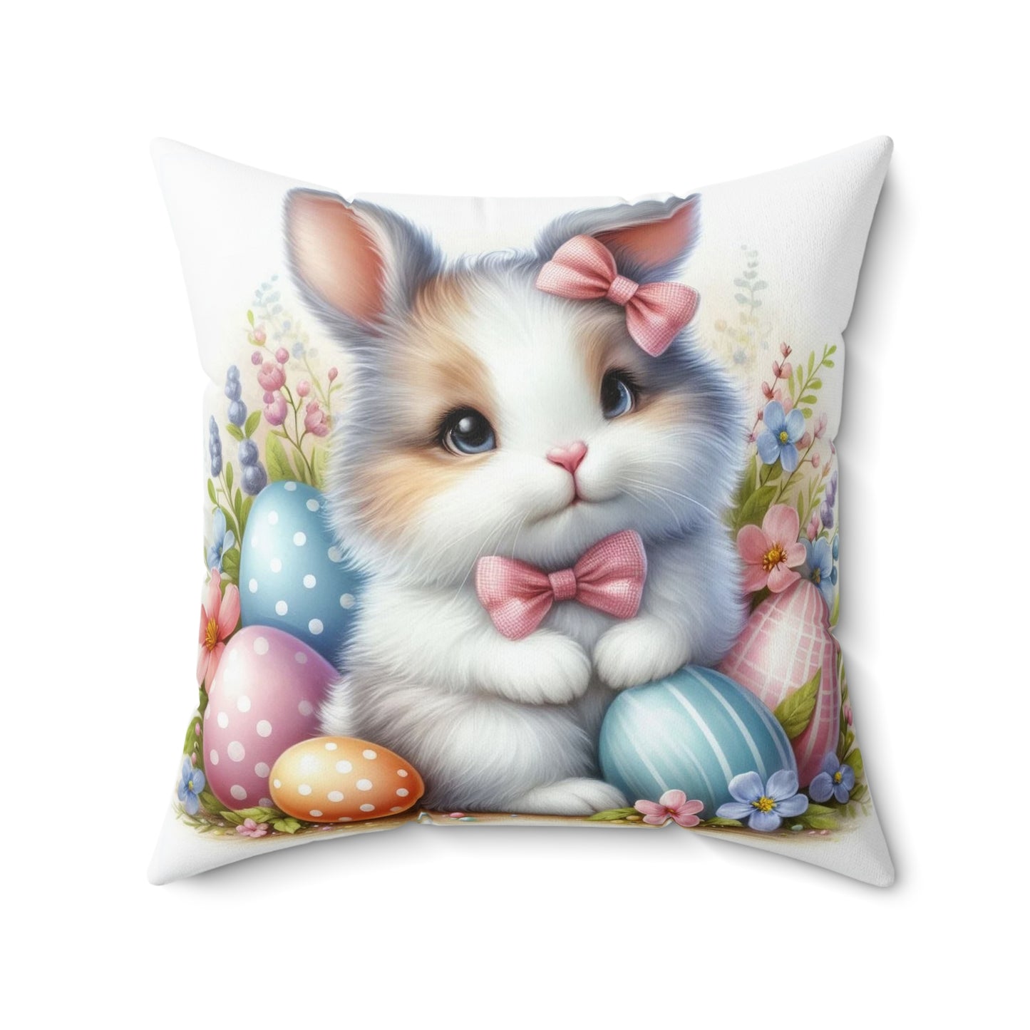 Bunny - Faux Suede Square Pillow - Easter