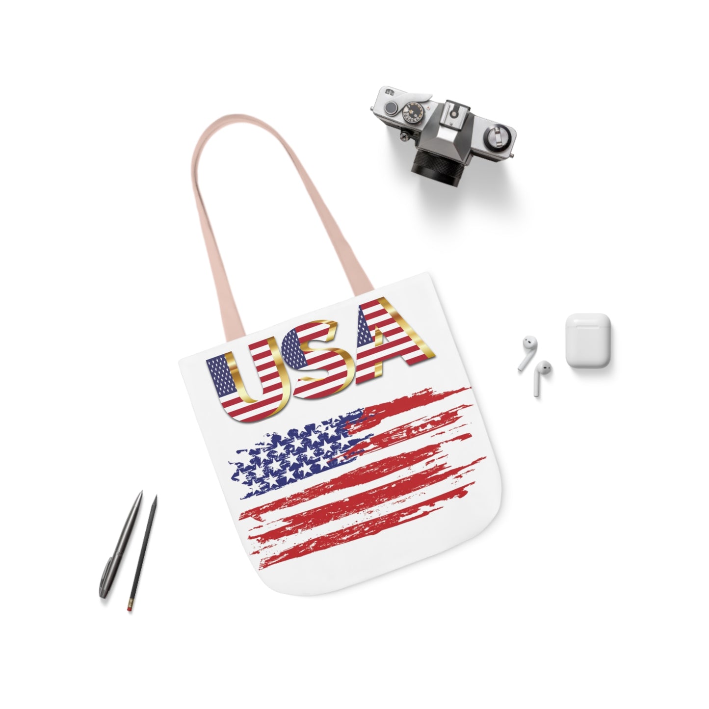 American - Canvas Tote Bag, 5-Color Straps - Patriotic