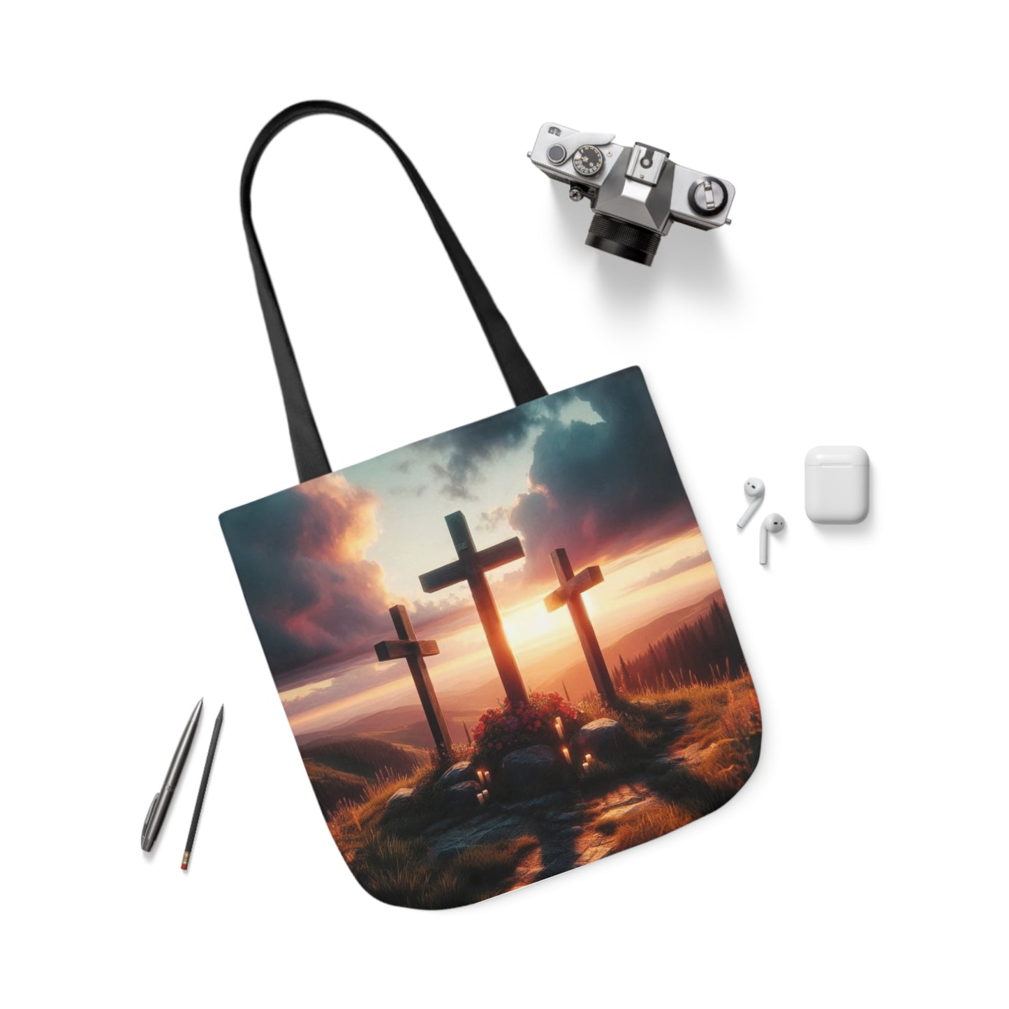 Calvary - Canvas Tote Bag, 5-Color Straps - Easter - Religious