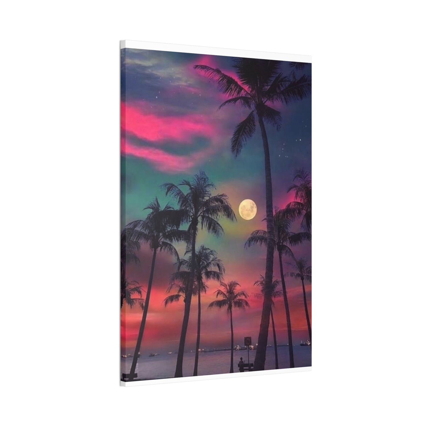 Moon Rise Palms - Canvas Stretched, 0.75"