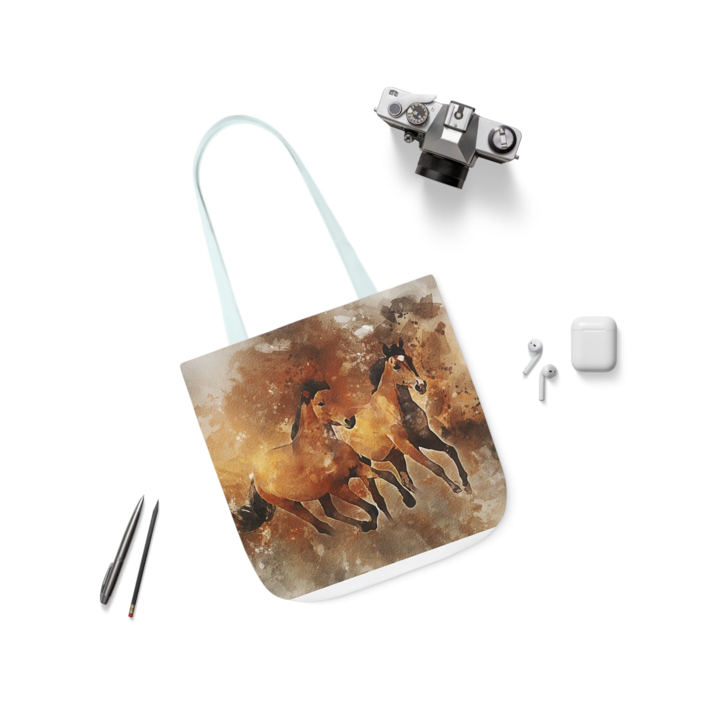 Horses - Canvas Tote Bag, 5-Color Straps