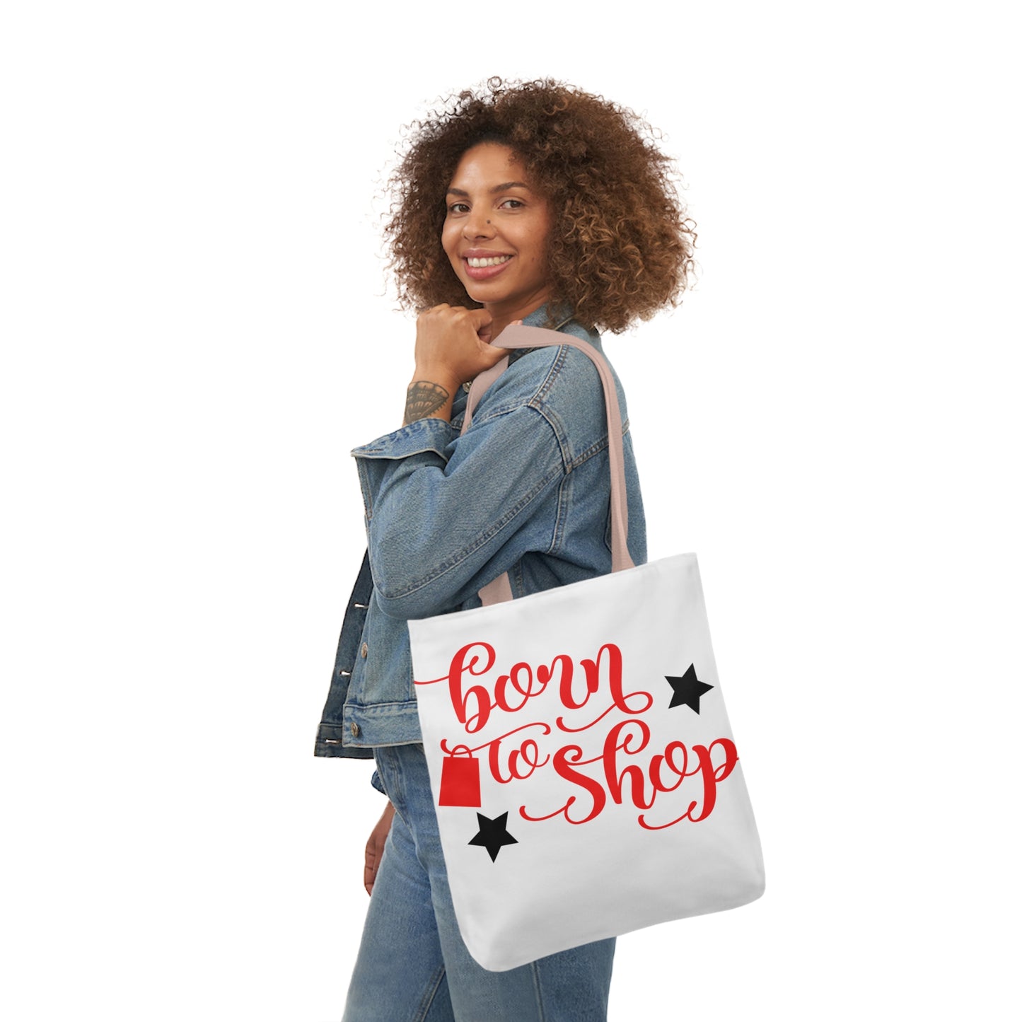 Born to Shop - Canvas Tote Bag, 5-Color Straps - Mother's Day