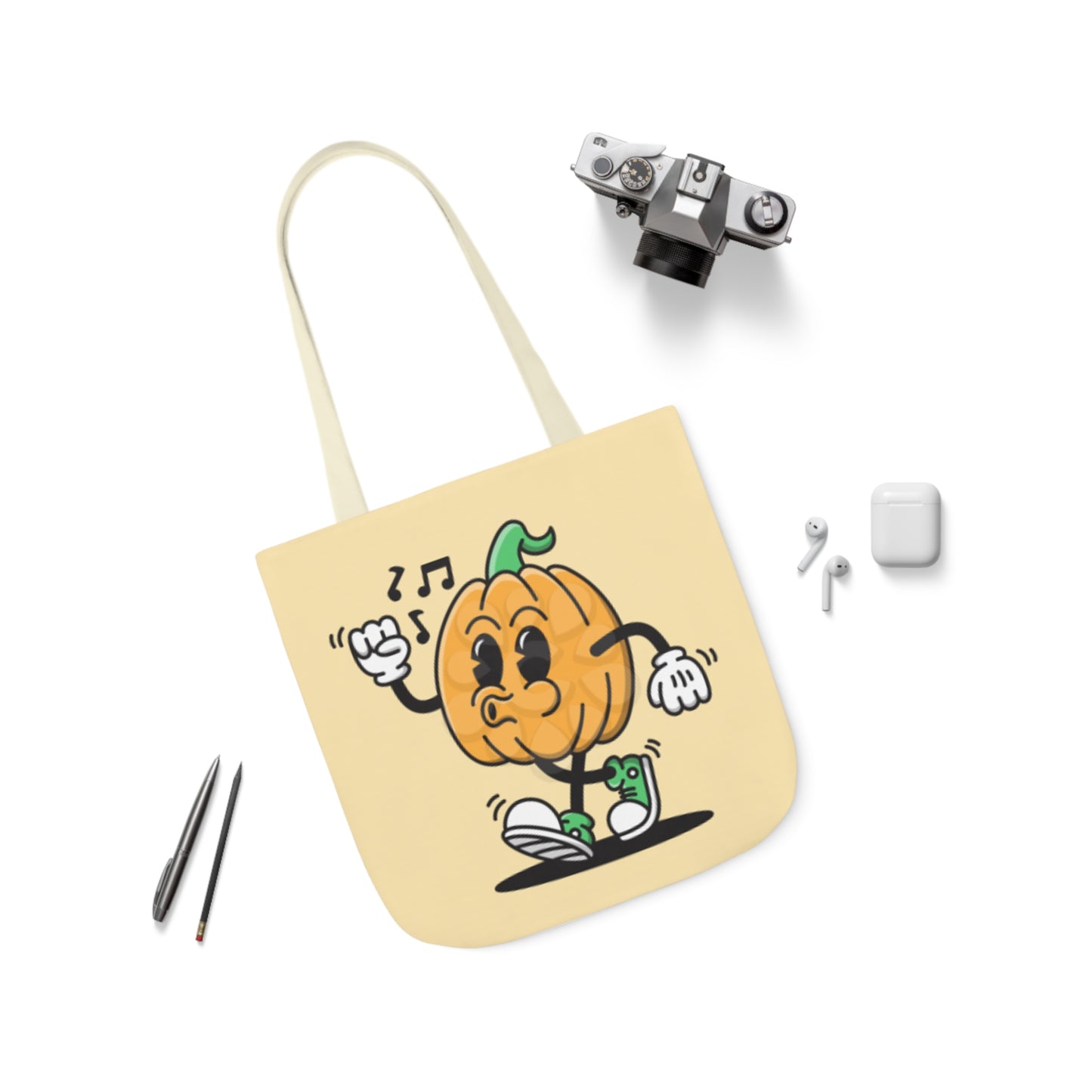 Happy Pumpkin - Canvas Tote Bag, 5-Color Straps - Halloween