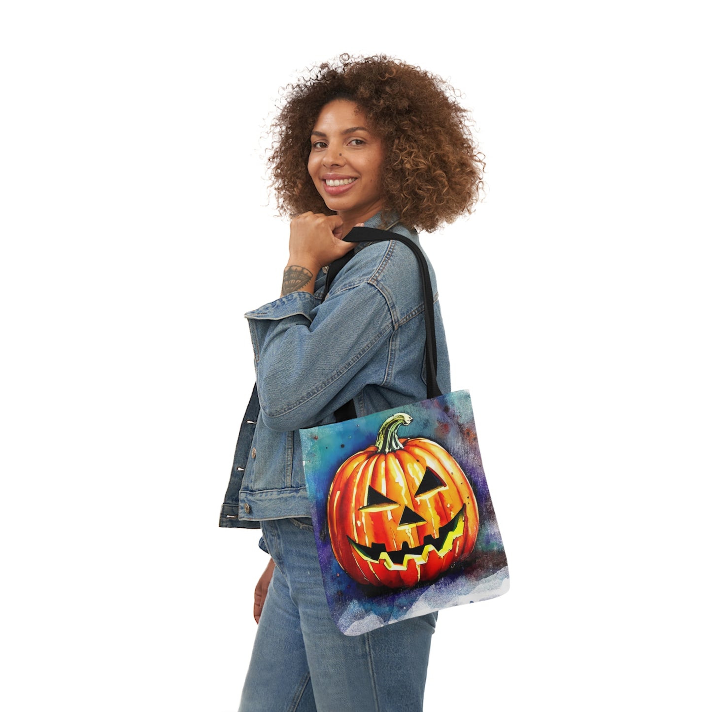 Pumkin Face - Canvas Tote Bag, 5-Color Straps - Halloween