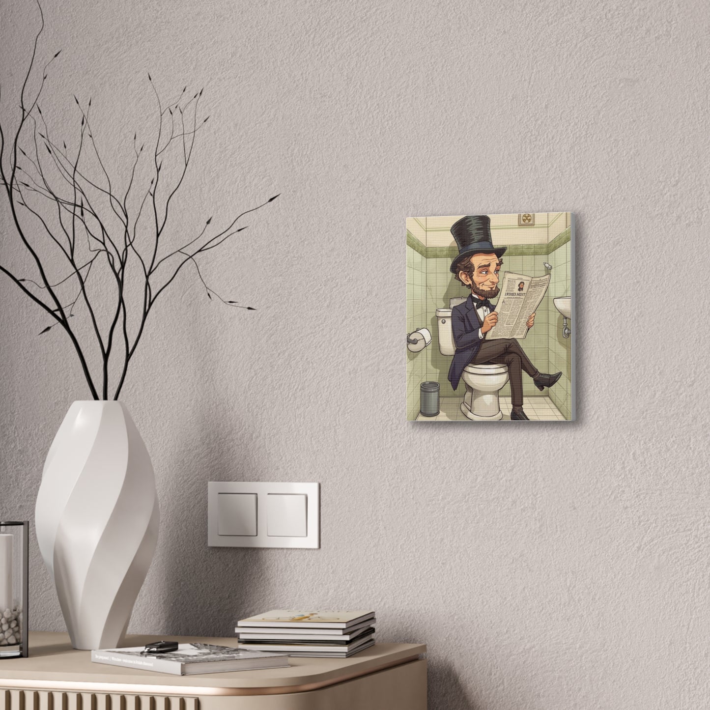 Abe on the Stool - Canvas Stretched, 0.75" - Wall Art 2026 - Bathroom Humor