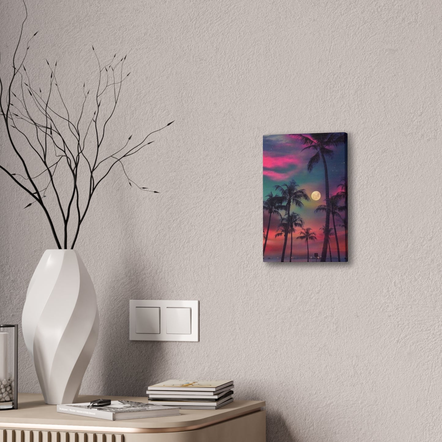 Moon Rise Palms - Canvas Stretched, 0.75"