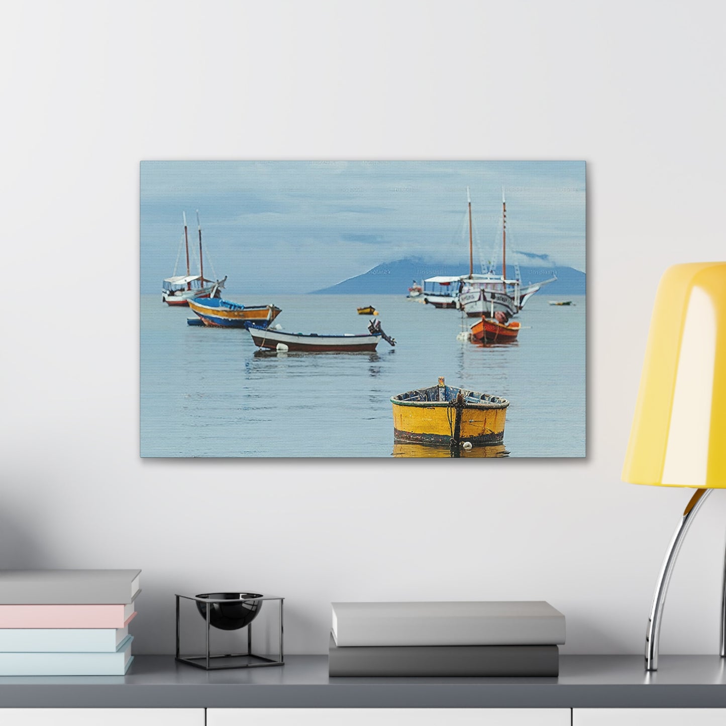 Boats in Harbor _ Canvas Stretched, 0.75"