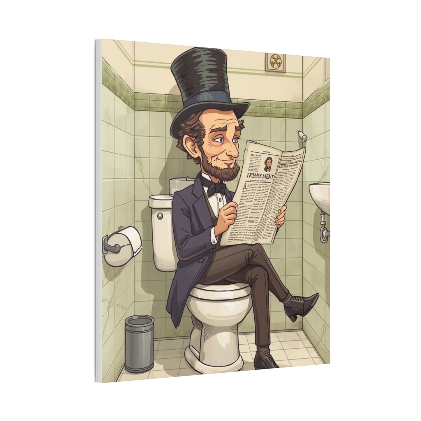 Abe on the Stool - Canvas Stretched, 0.75" - Wall Art 2026 - Bathroom Humor
