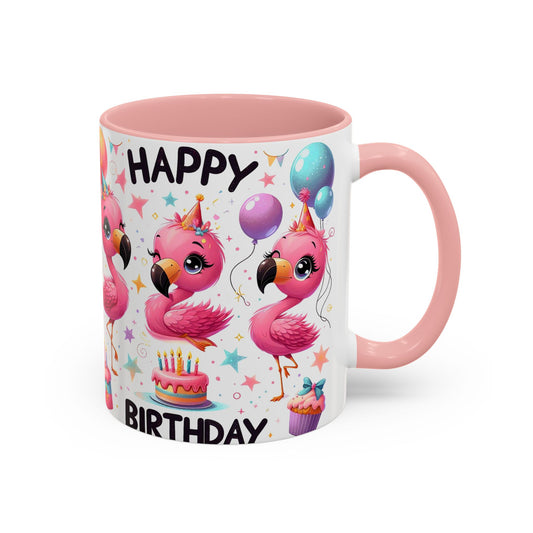 Happy Flamingo Birthday - Accent Coffee Mug (11, 15oz)