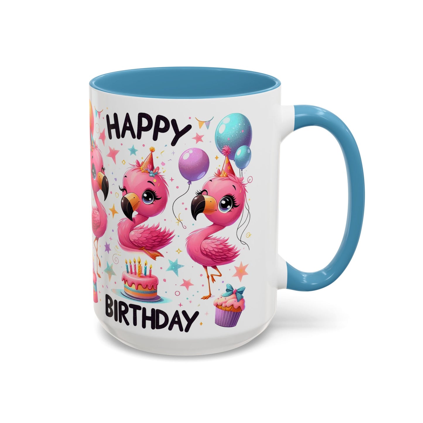 Happy Flamingo Birthday - Accent Coffee Mug (11, 15oz)