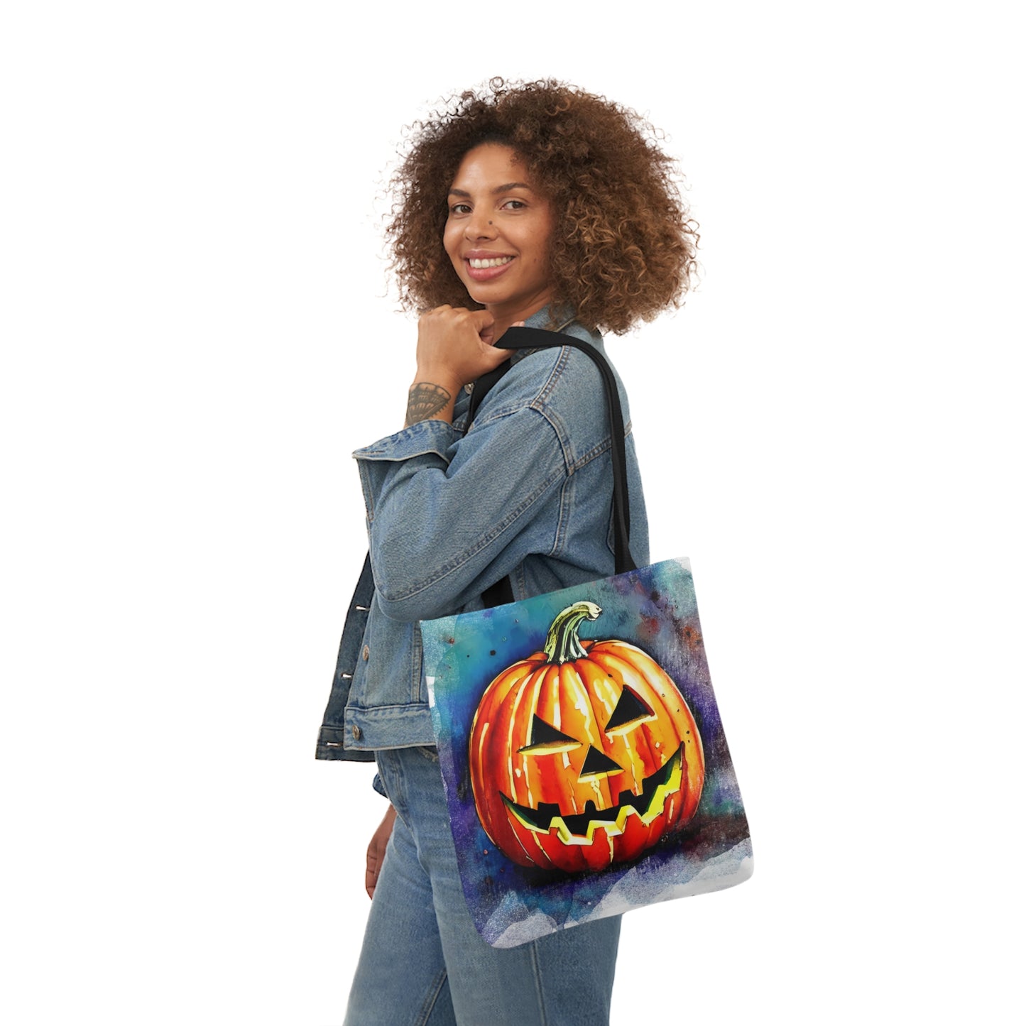 Pumkin Face - Canvas Tote Bag, 5-Color Straps - Halloween