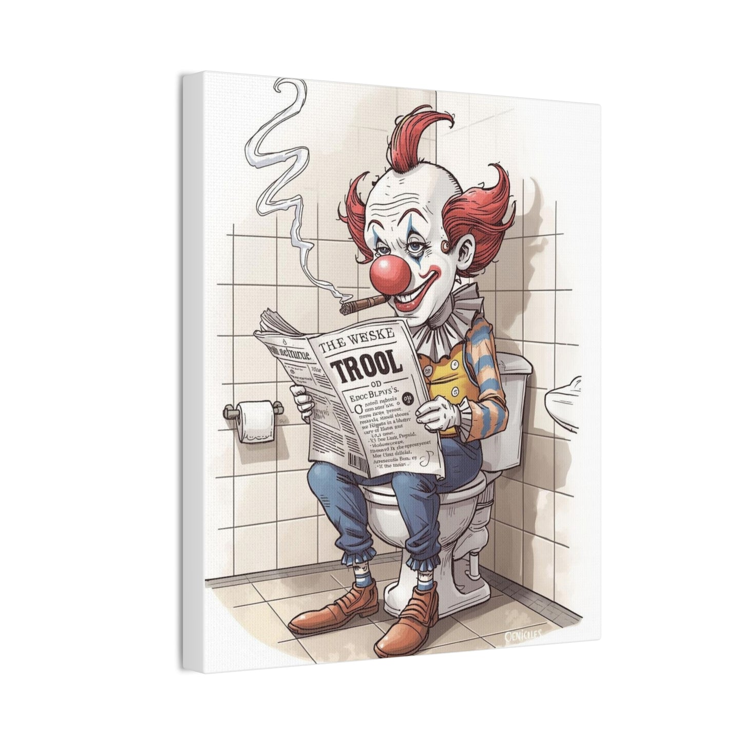Clown Reading the Paper - Canvas Stretched, 0.75" - Wall Art 2026 - Bathroom Humor
