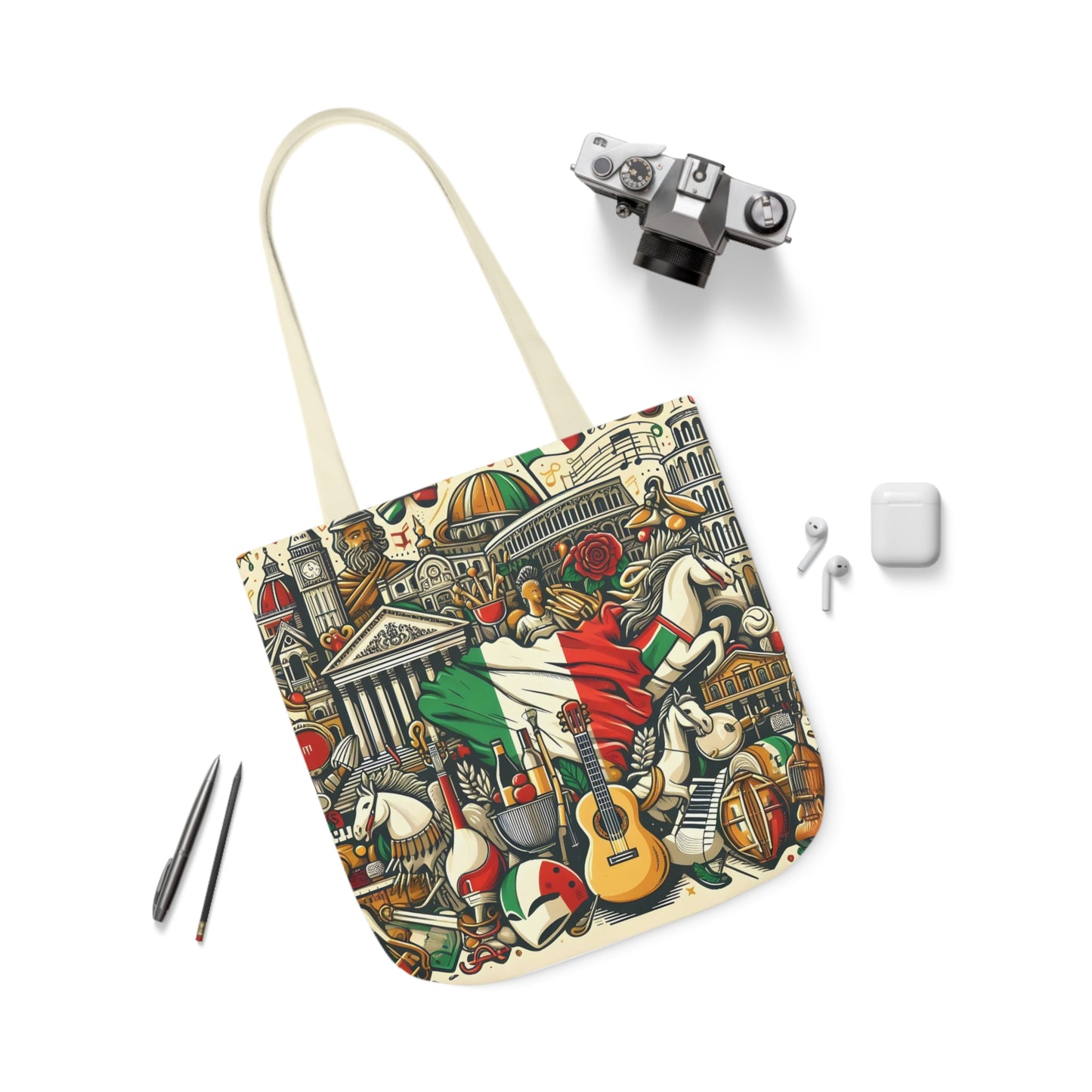 Italian Mural - Canvas Tote Bag, 5-Color Straps