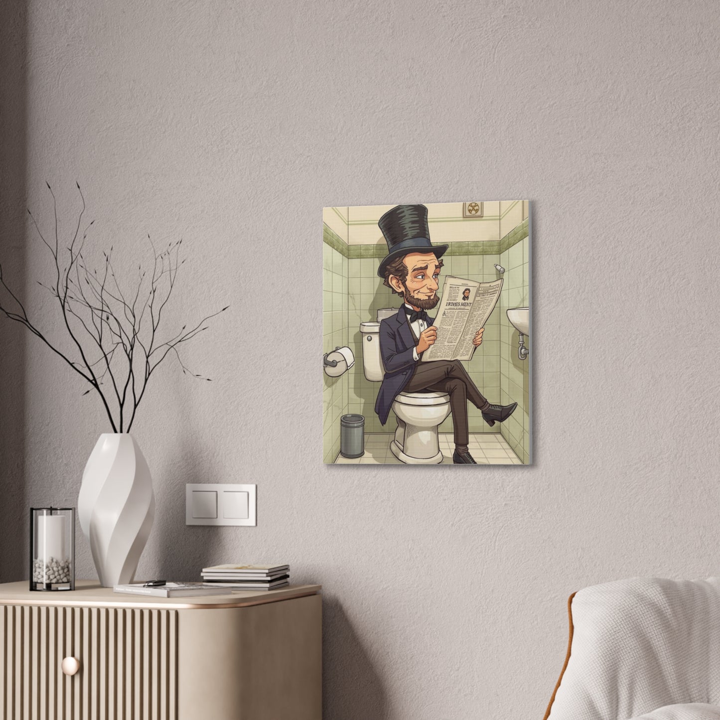 Abe on the Stool - Canvas Stretched, 0.75" - Wall Art 2026 - Bathroom Humor