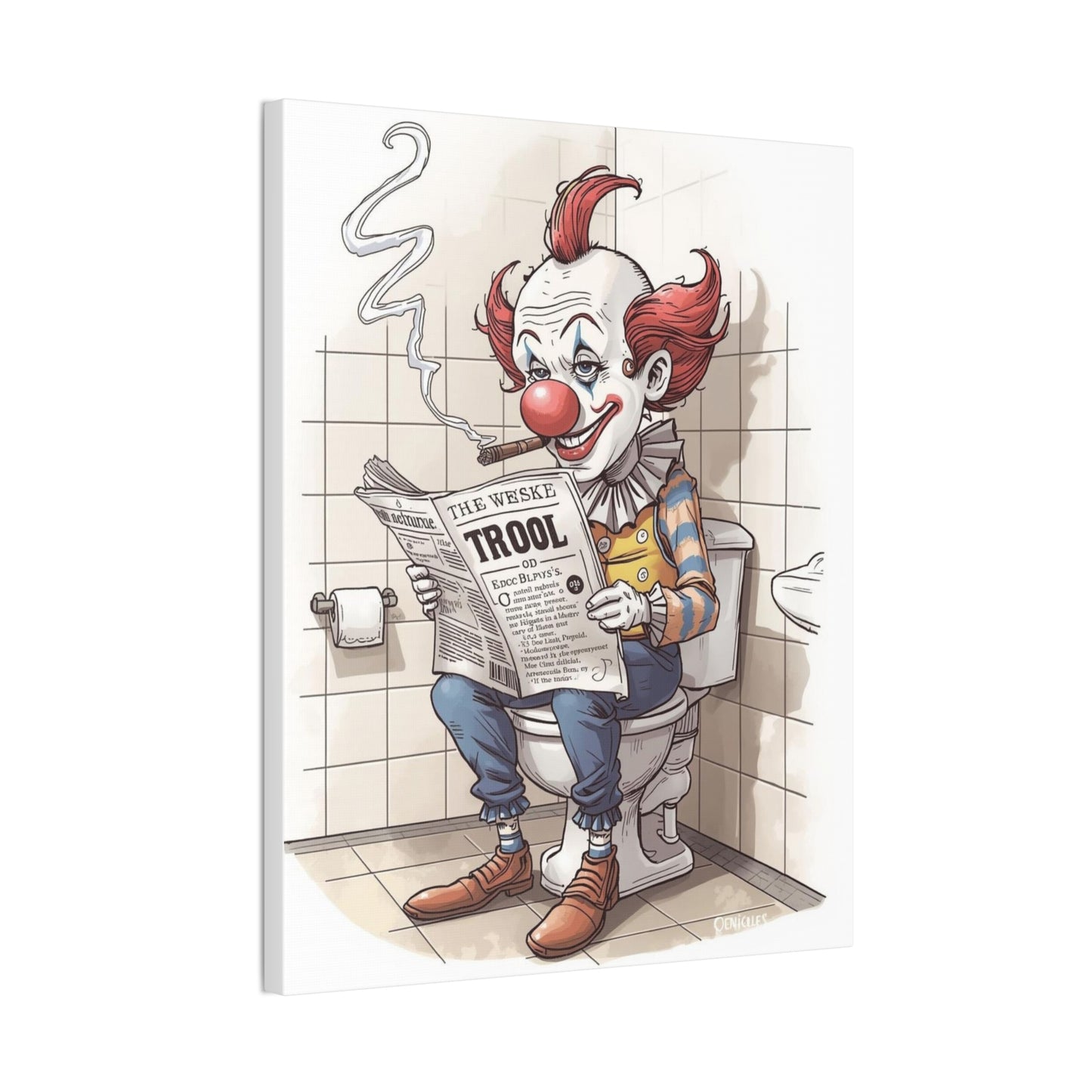 Clown Reading the Paper - Canvas Stretched, 0.75" - Wall Art 2026 - Bathroom Humor