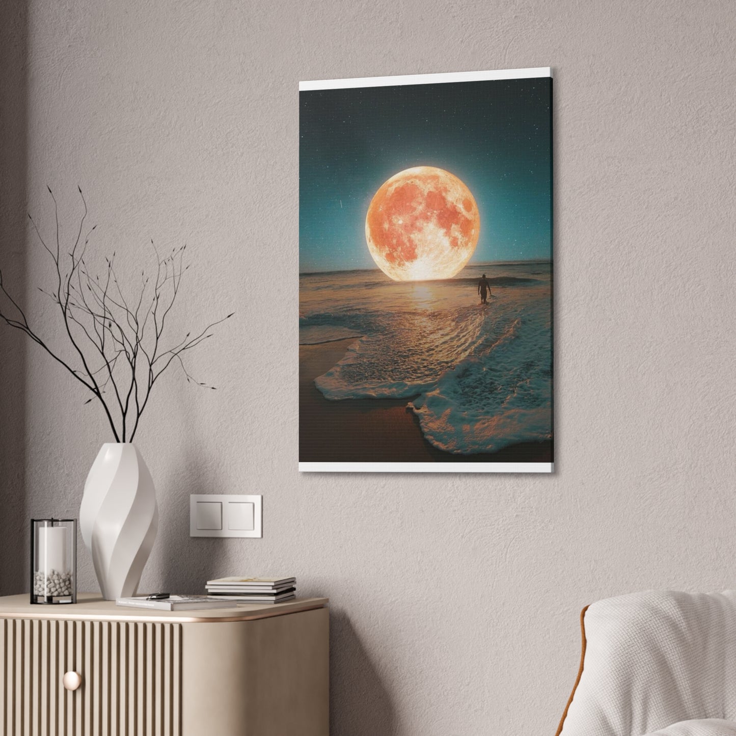 Moon on the water - Canvas Stretched, 0.75"