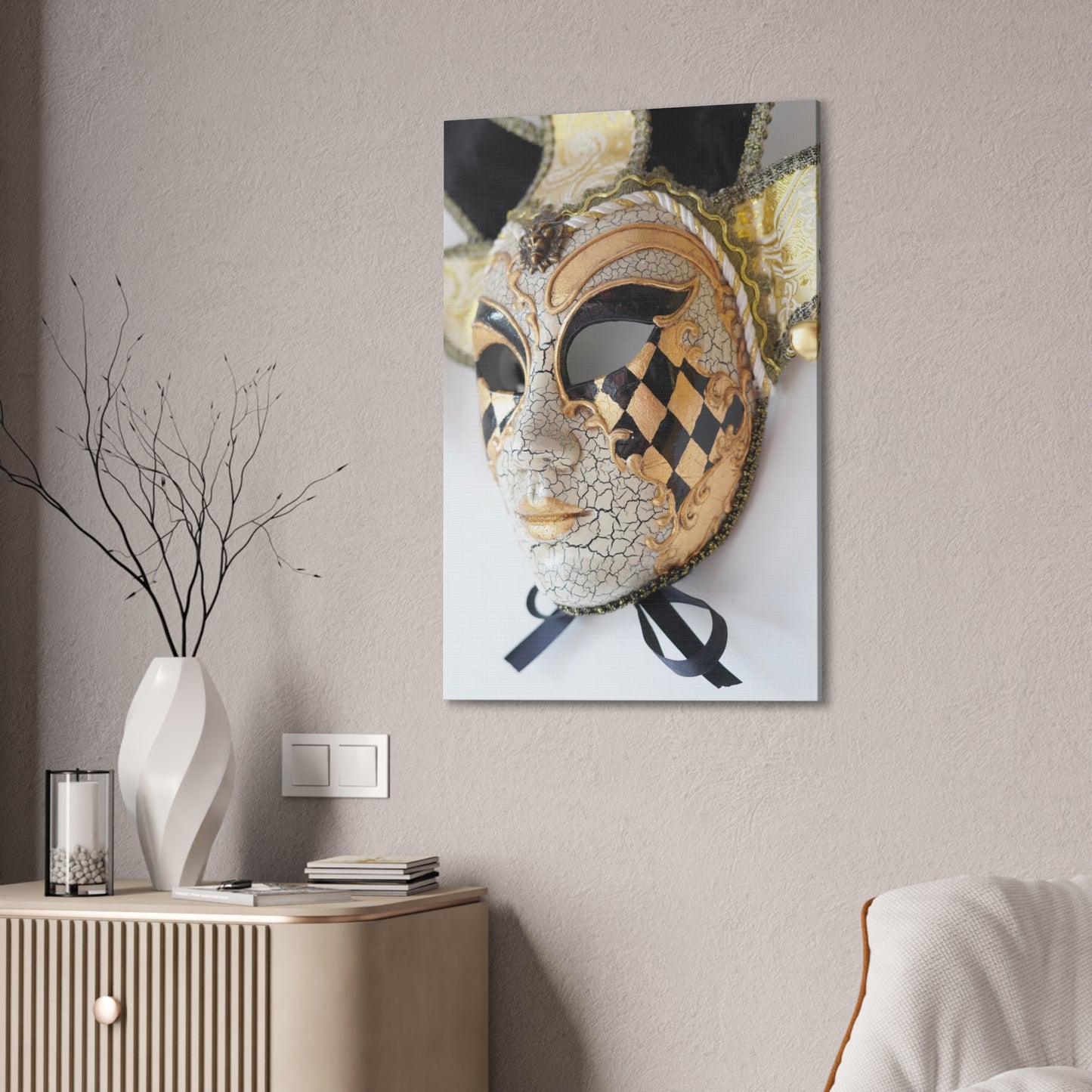 Gold and Silver Mask - Canvas Stretched, 0.75"