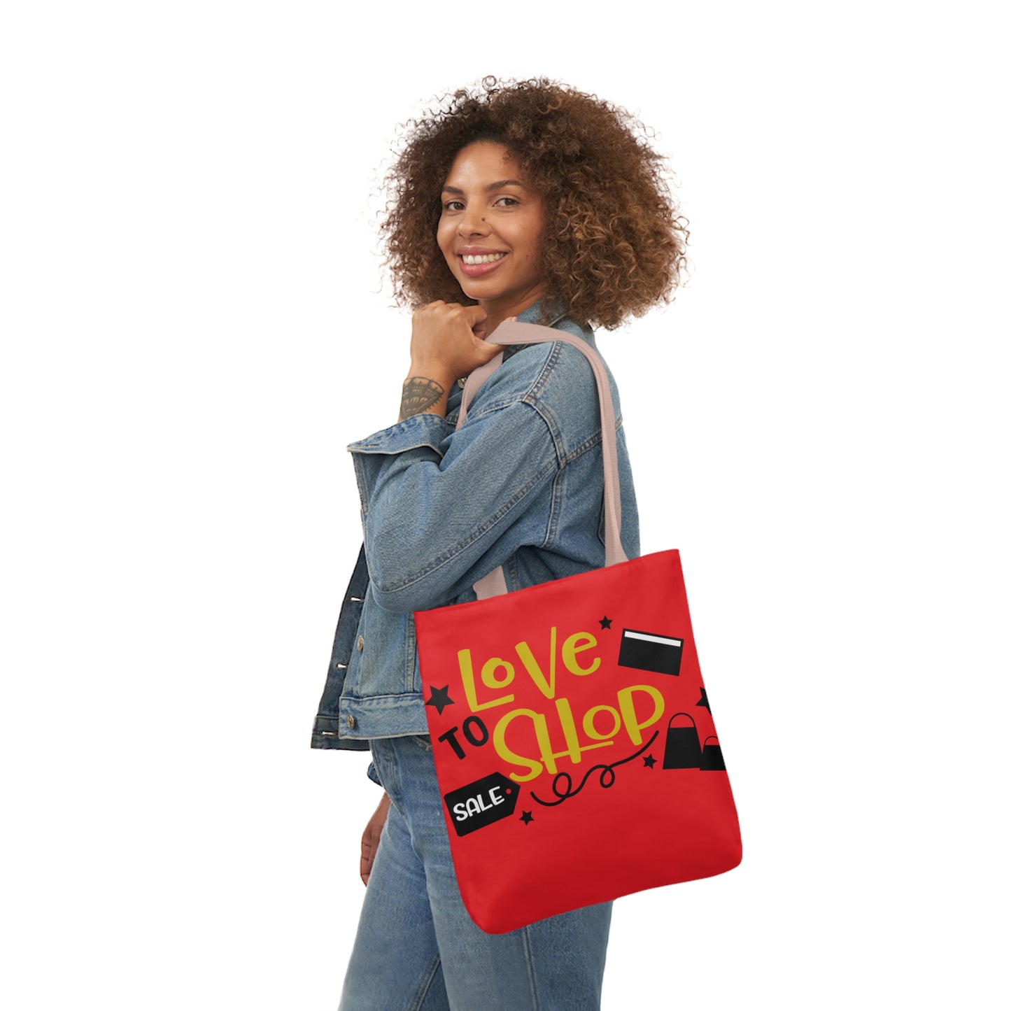 Love to Shop = Canvas Tote Bag, 5-Color Straps - Mother's Day