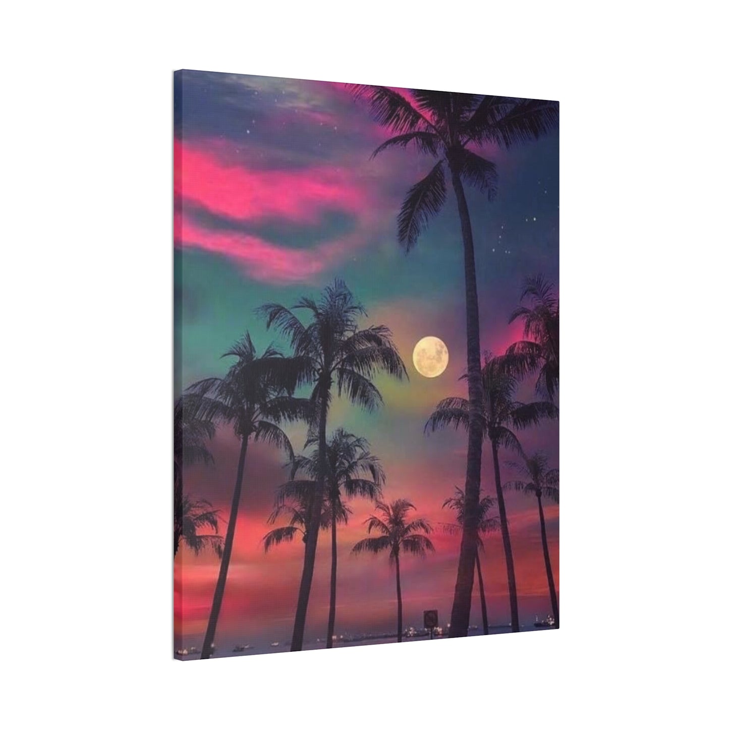 Moon Rise Palms - Canvas Stretched, 0.75"