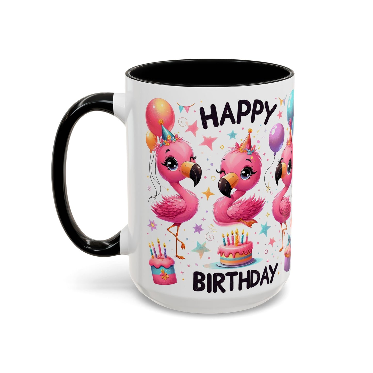 Happy Flamingo Birthday - Accent Coffee Mug (11, 15oz)