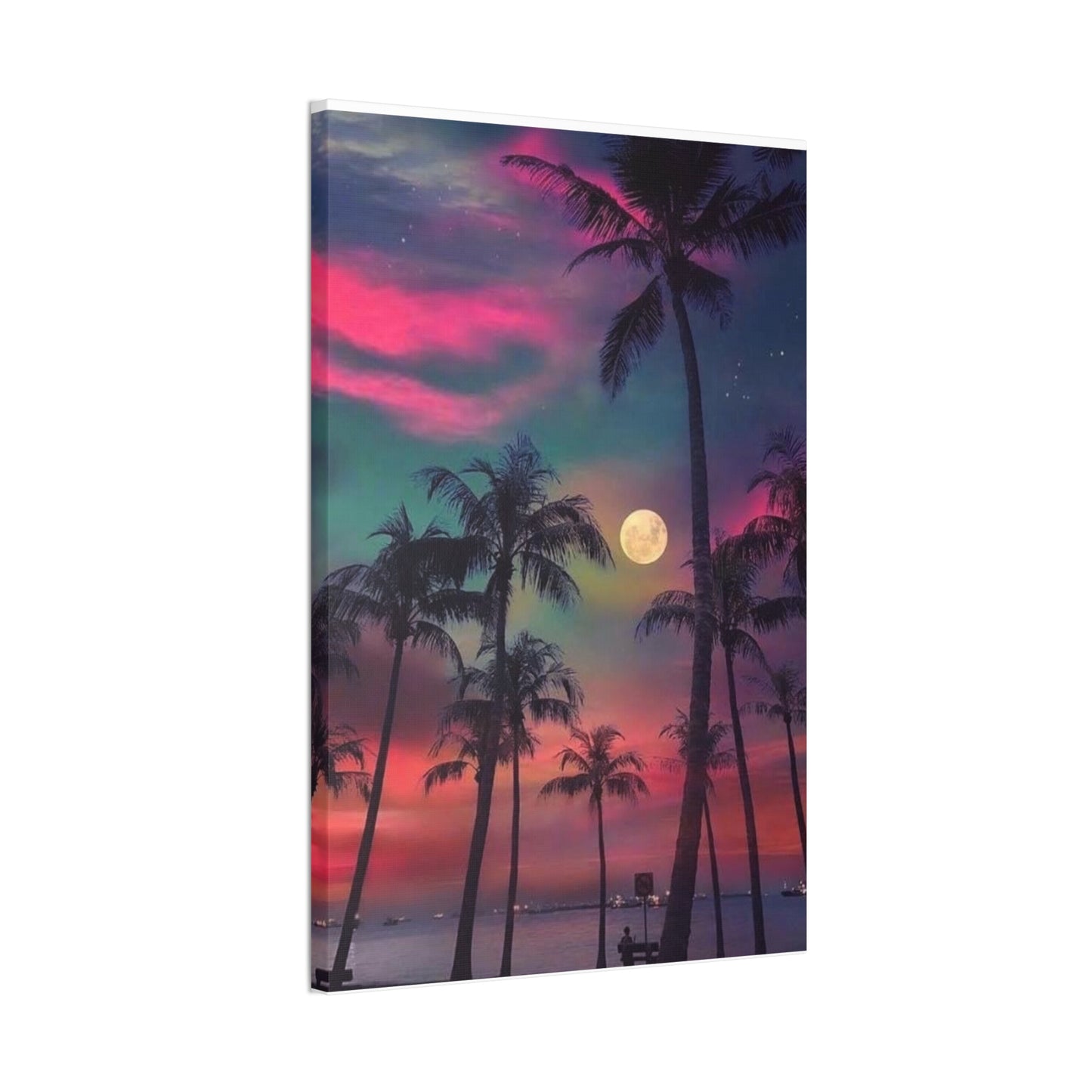 Moon Rise Palms - Canvas Stretched, 0.75"