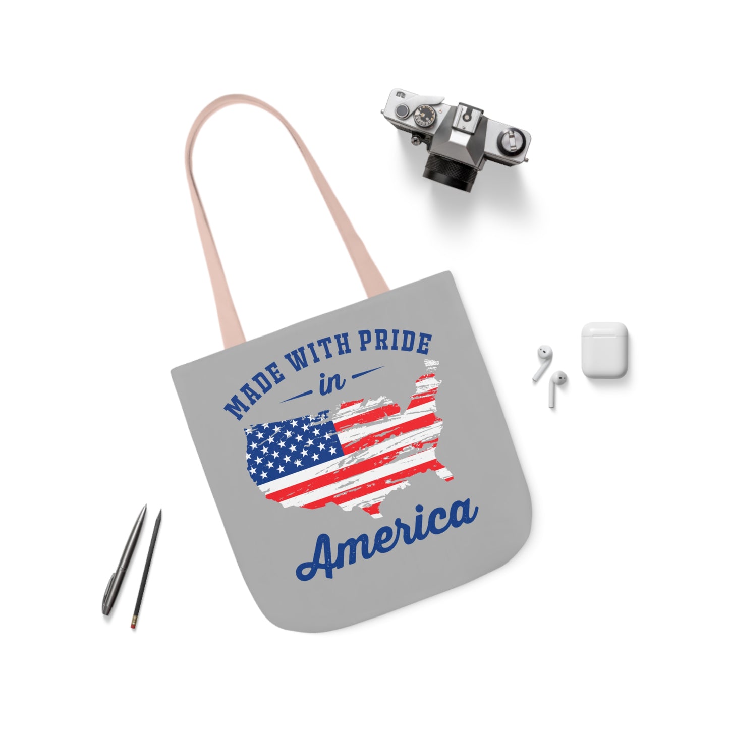 Made with Pride - Canvas Tote Bag, 5-Color Straps - Patriotic