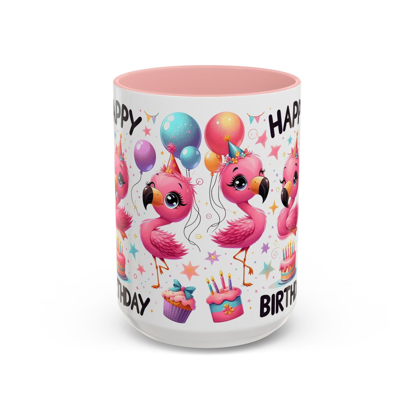 Happy Flamingo Birthday - Accent Coffee Mug (11, 15oz)