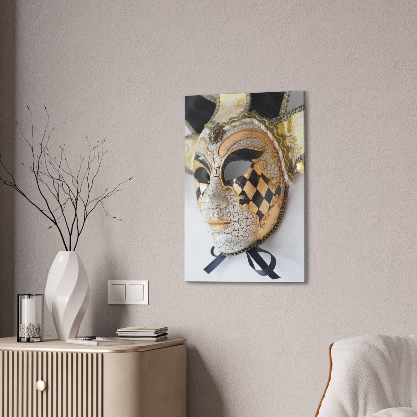 Gold and Silver Mask - Canvas Stretched, 0.75"