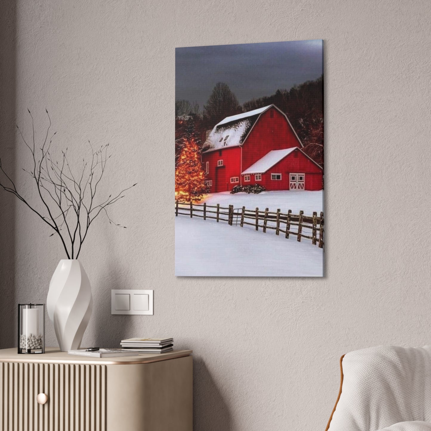 Barn in Winter - Canvas Stretched, 0.75"