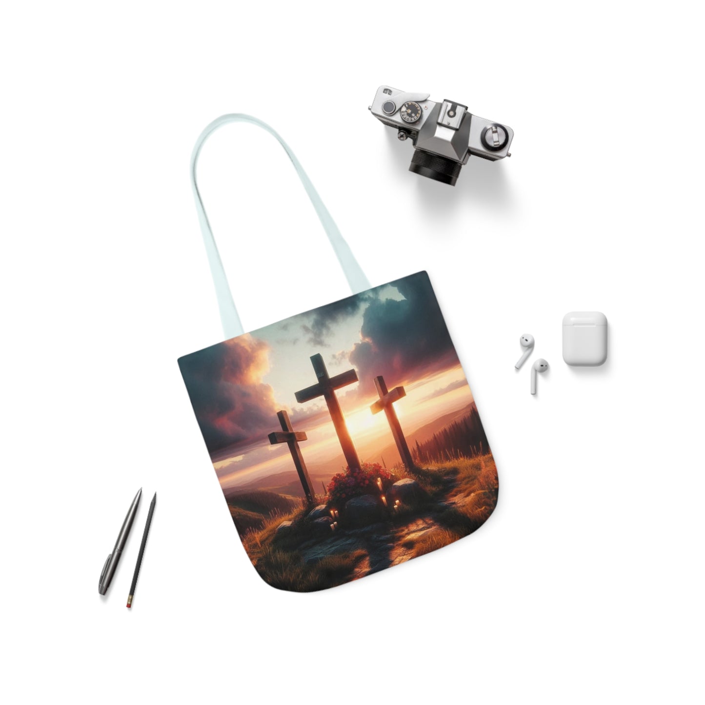 Calvary - Canvas Tote Bag, 5-Color Straps - Easter - Religious