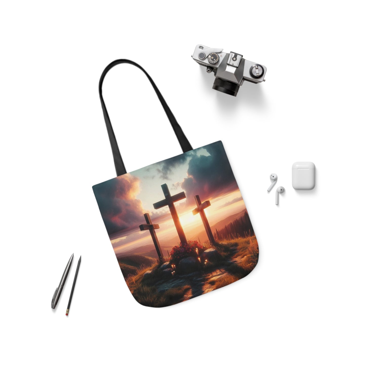 Calvary - Canvas Tote Bag, 5-Color Straps - Easter - Religious