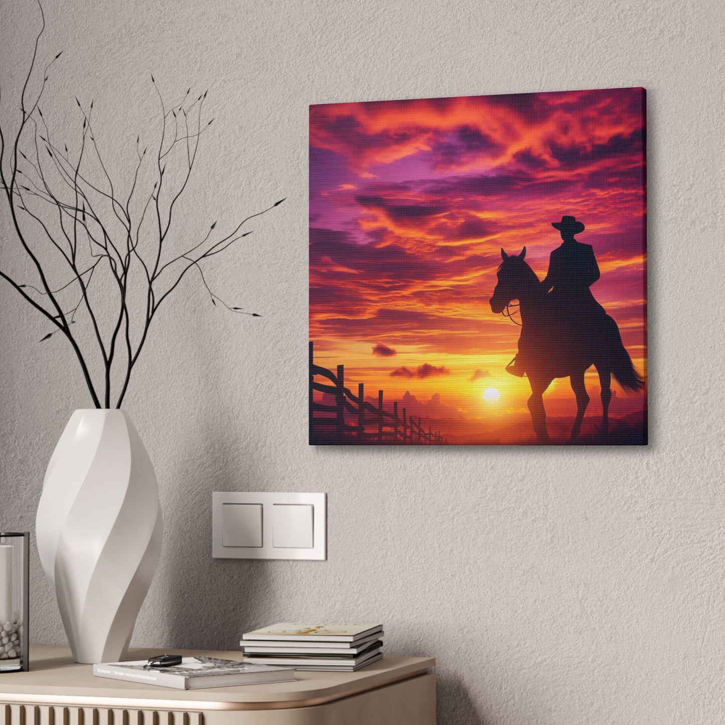 Cowboy in the Sunset - Canvas Stretched, 0.75"