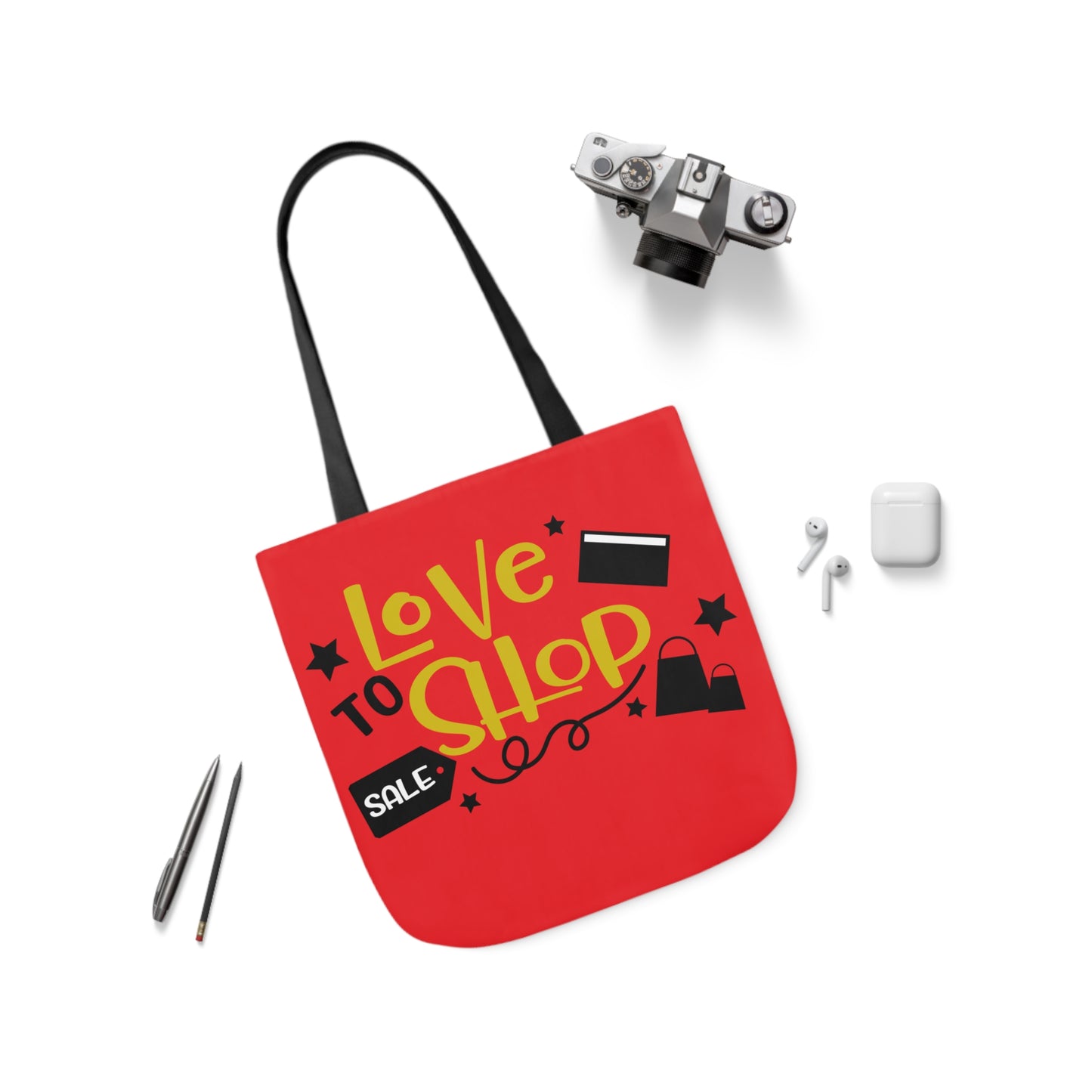 Love to Shop = Canvas Tote Bag, 5-Color Straps - Mother's Day