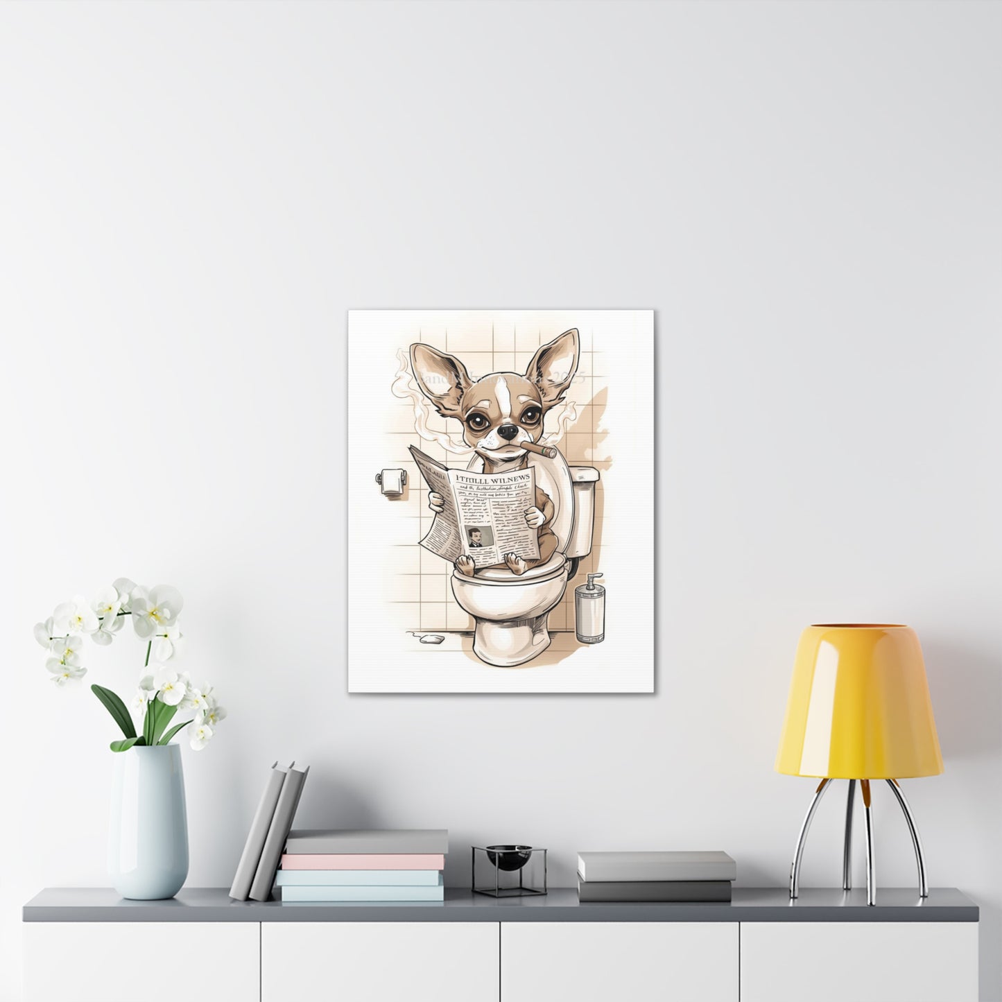 Chihuahua Reading the Paper - Canvas Stretched, 0.75" - Wall Art 2026 - Bathroom Humor