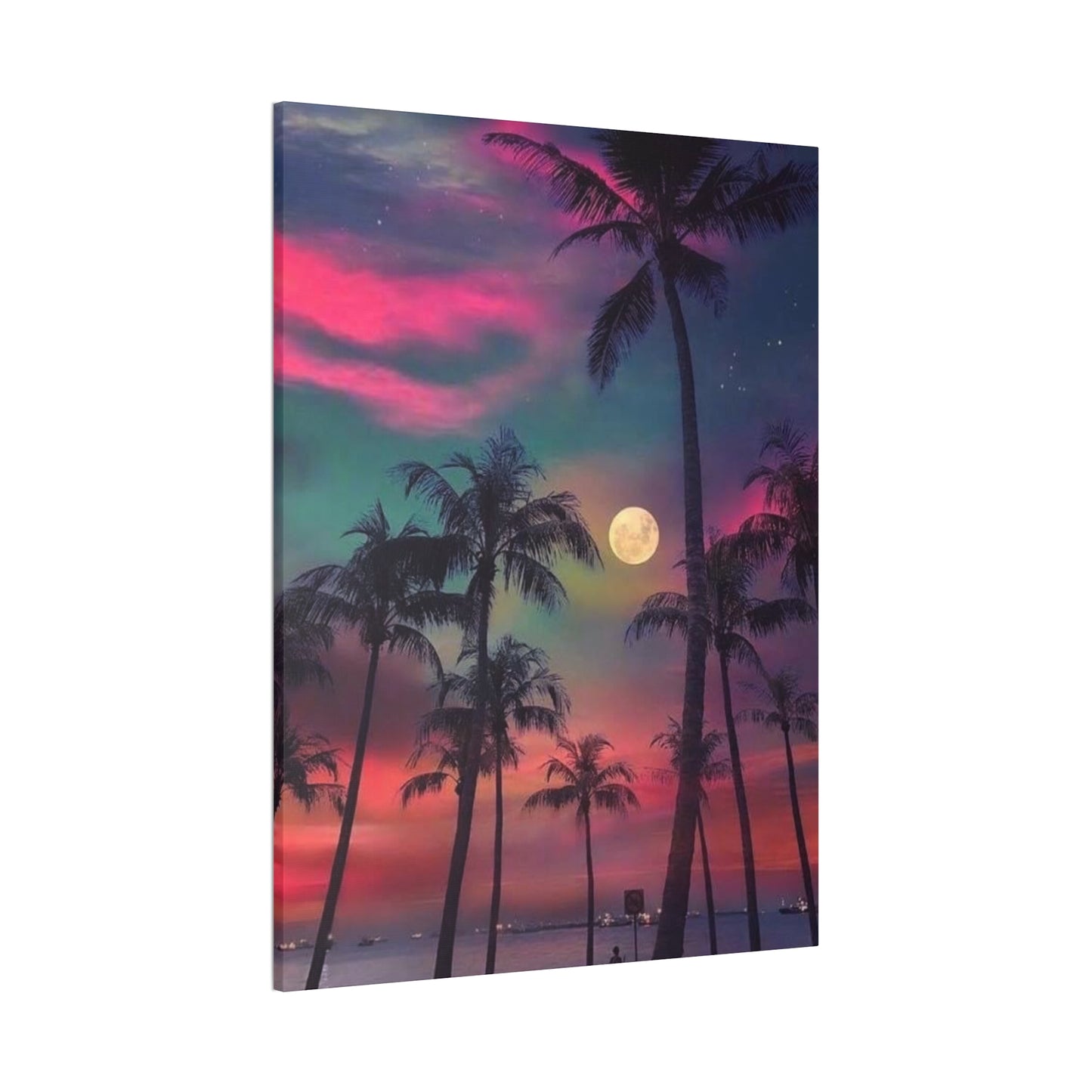 Moon Rise Palms - Canvas Stretched, 0.75"