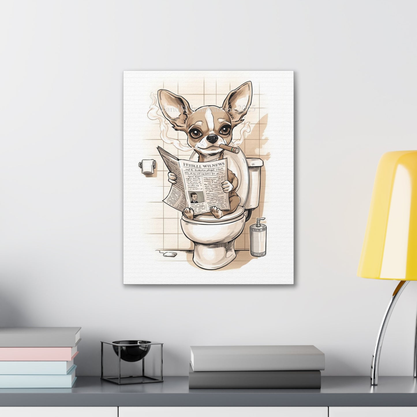 Chihuahua Reading the Paper - Canvas Stretched, 0.75" - Wall Art 2026 - Bathroom Humor