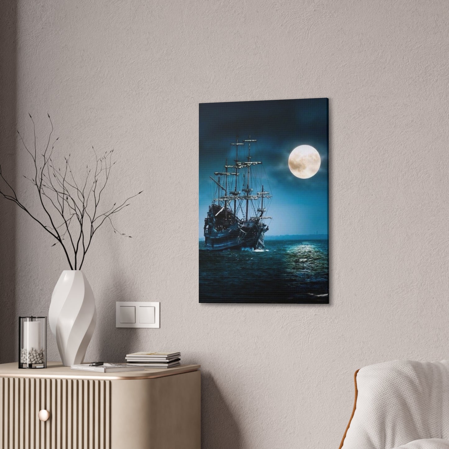 At Sea by Moonlight - Canvas Stretched, 0.75"