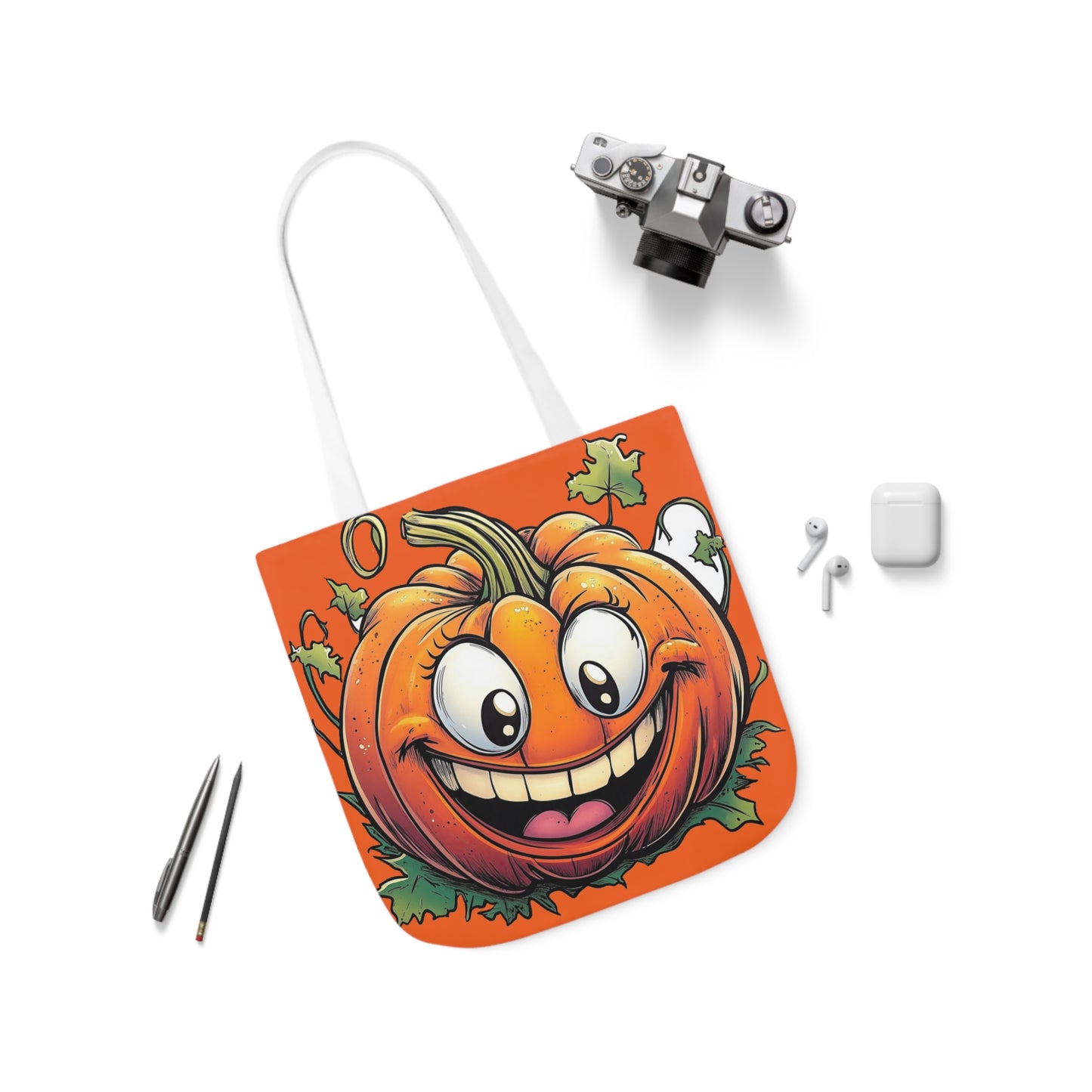 Happy Pumpkin - Canvas Tote Bag, 5-Color Straps - Halloween