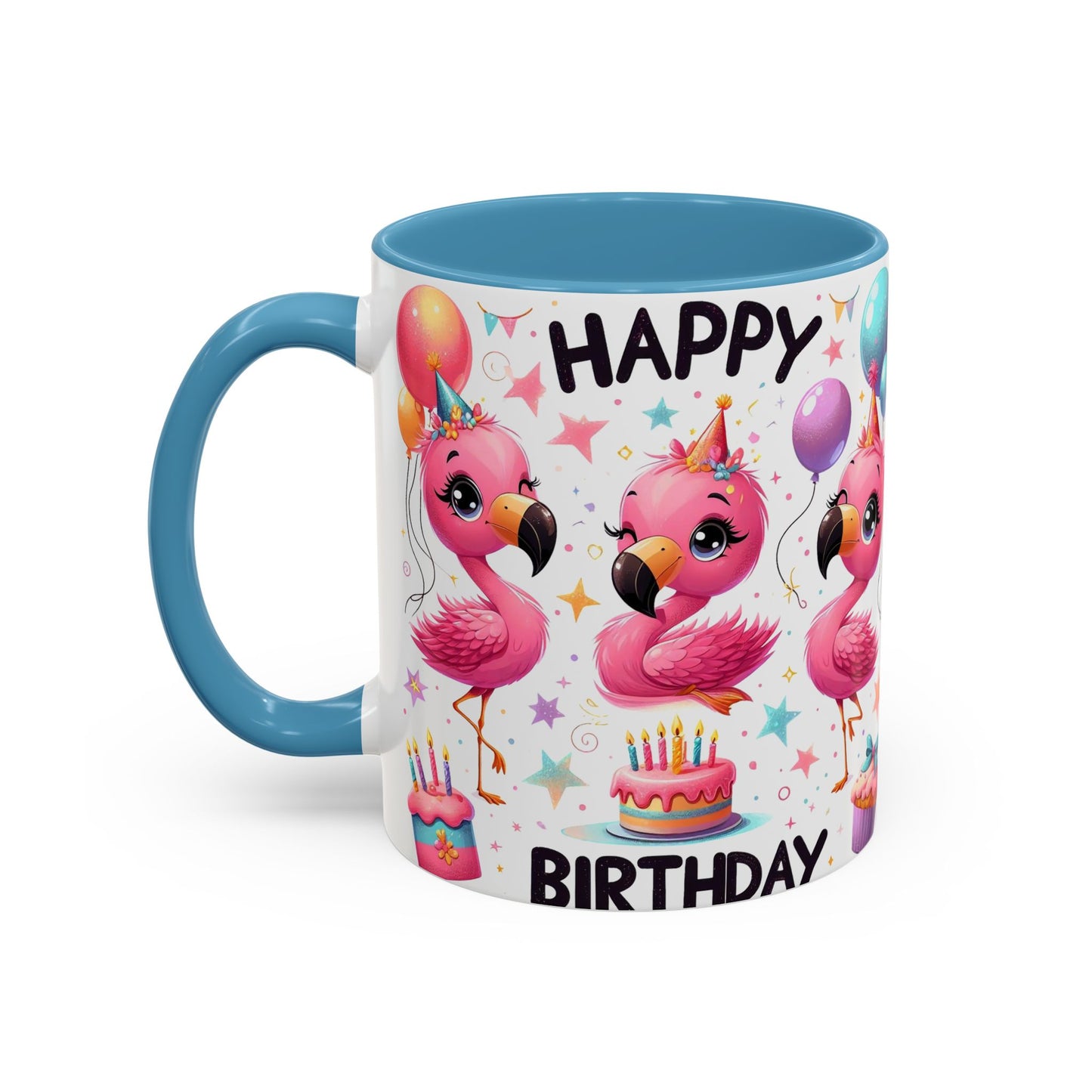 Happy Flamingo Birthday - Accent Coffee Mug (11, 15oz)