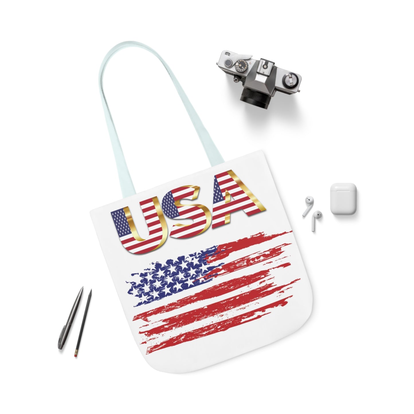 American - Canvas Tote Bag, 5-Color Straps - Patriotic