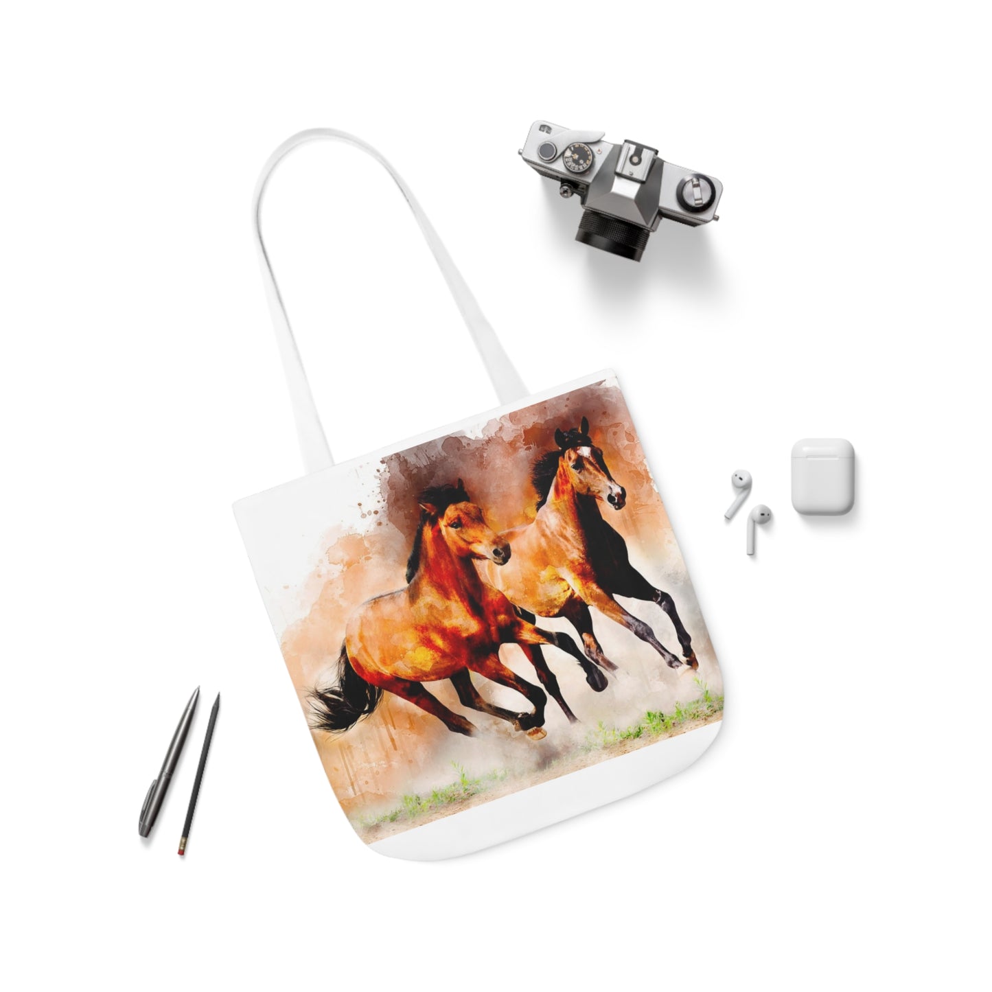 Horses - Canvas Tote Bag, 5-Color Straps