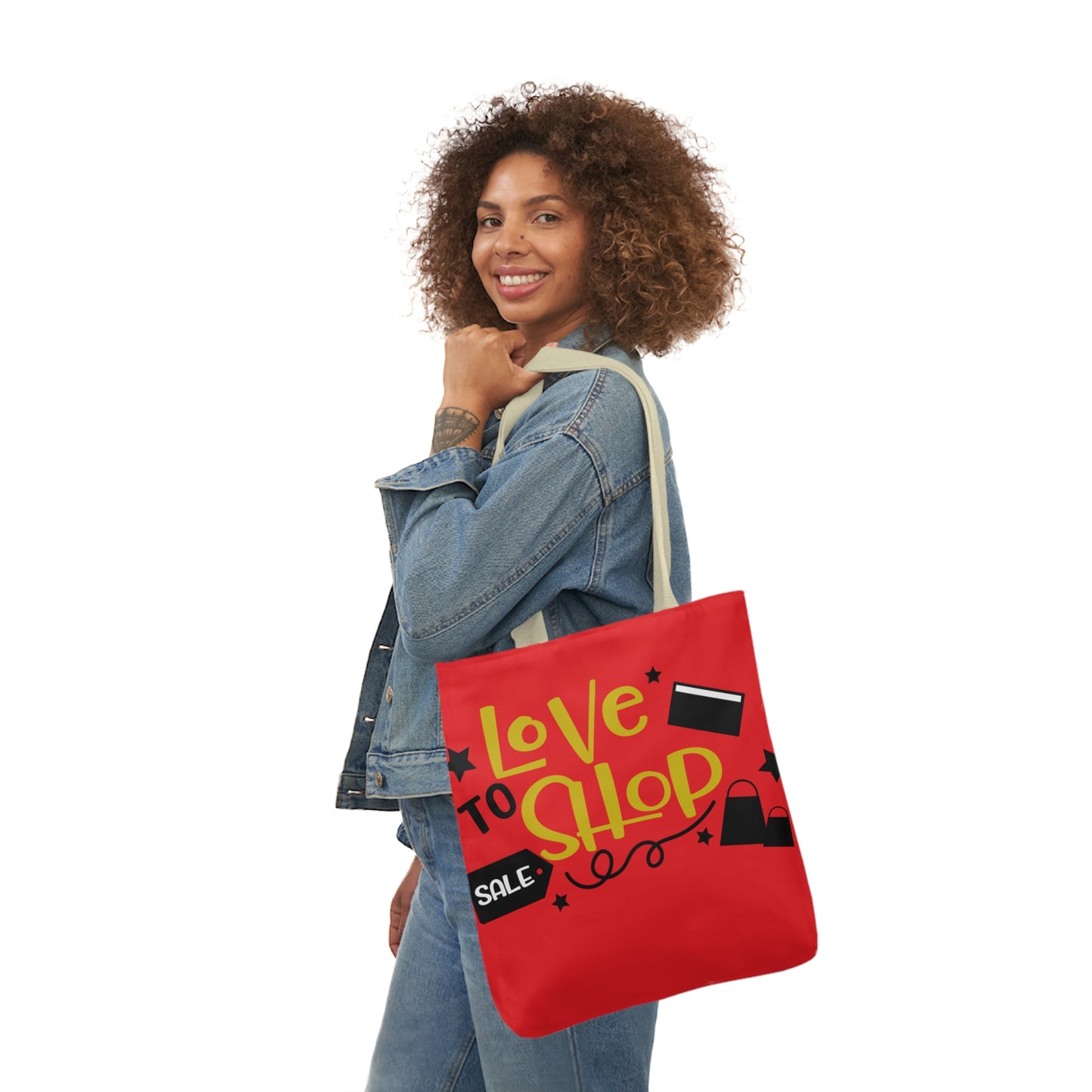 Love to Shop = Canvas Tote Bag, 5-Color Straps - Mother's Day