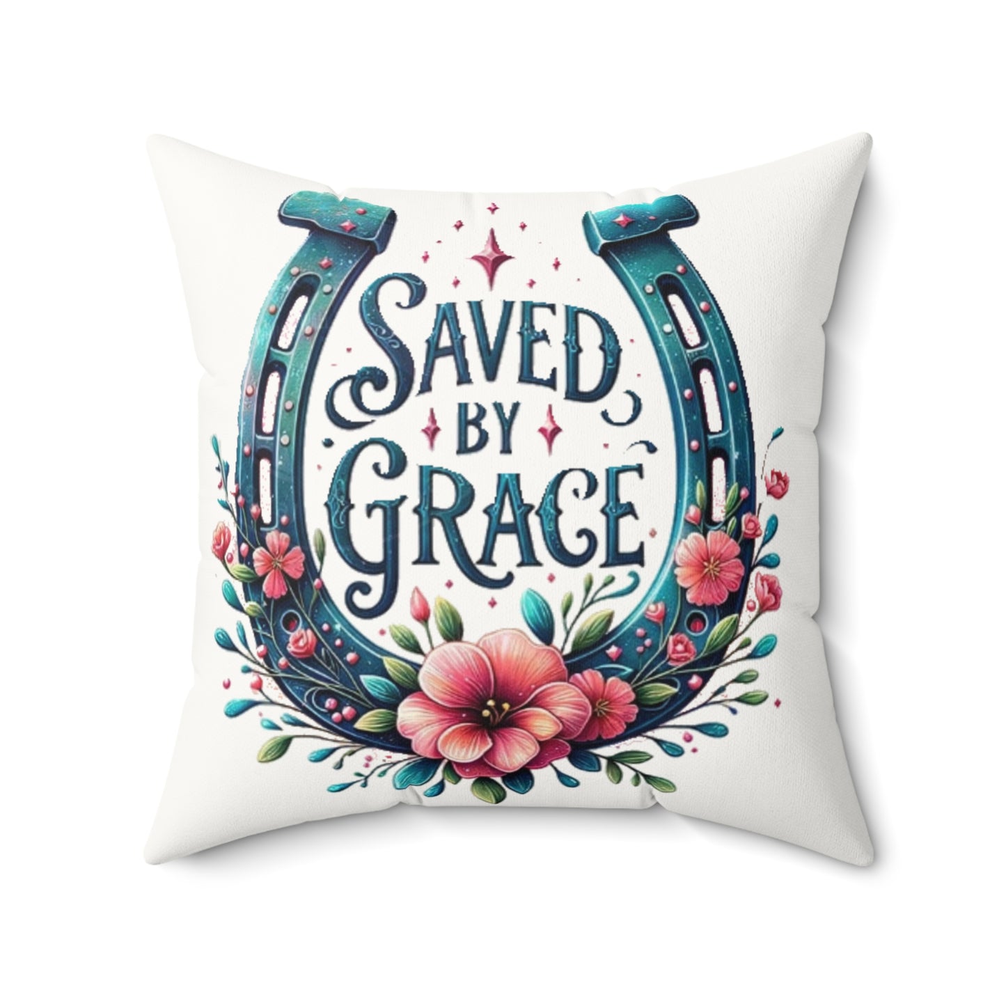 Saved By Grace - Faux Suede Square Pillow - Easter - Mother's Day - Father's Day