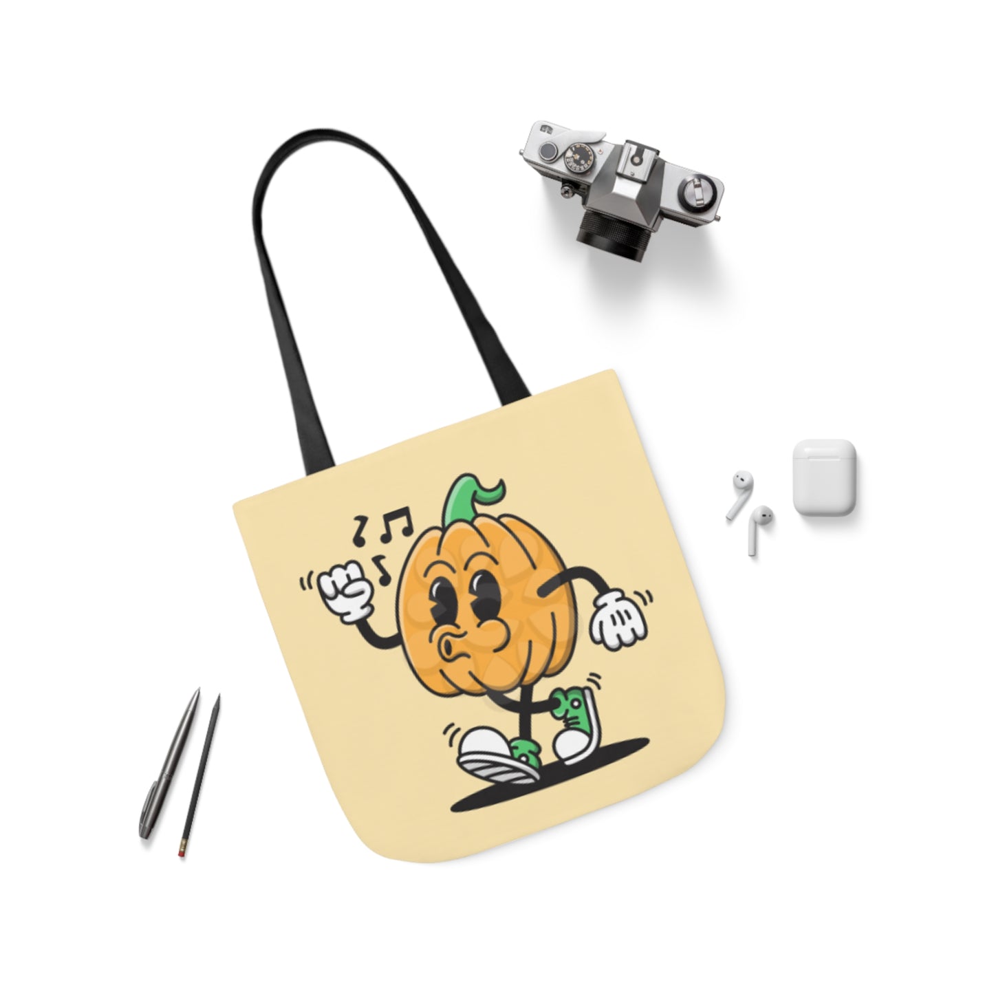 Happy Pumpkin - Canvas Tote Bag, 5-Color Straps - Halloween