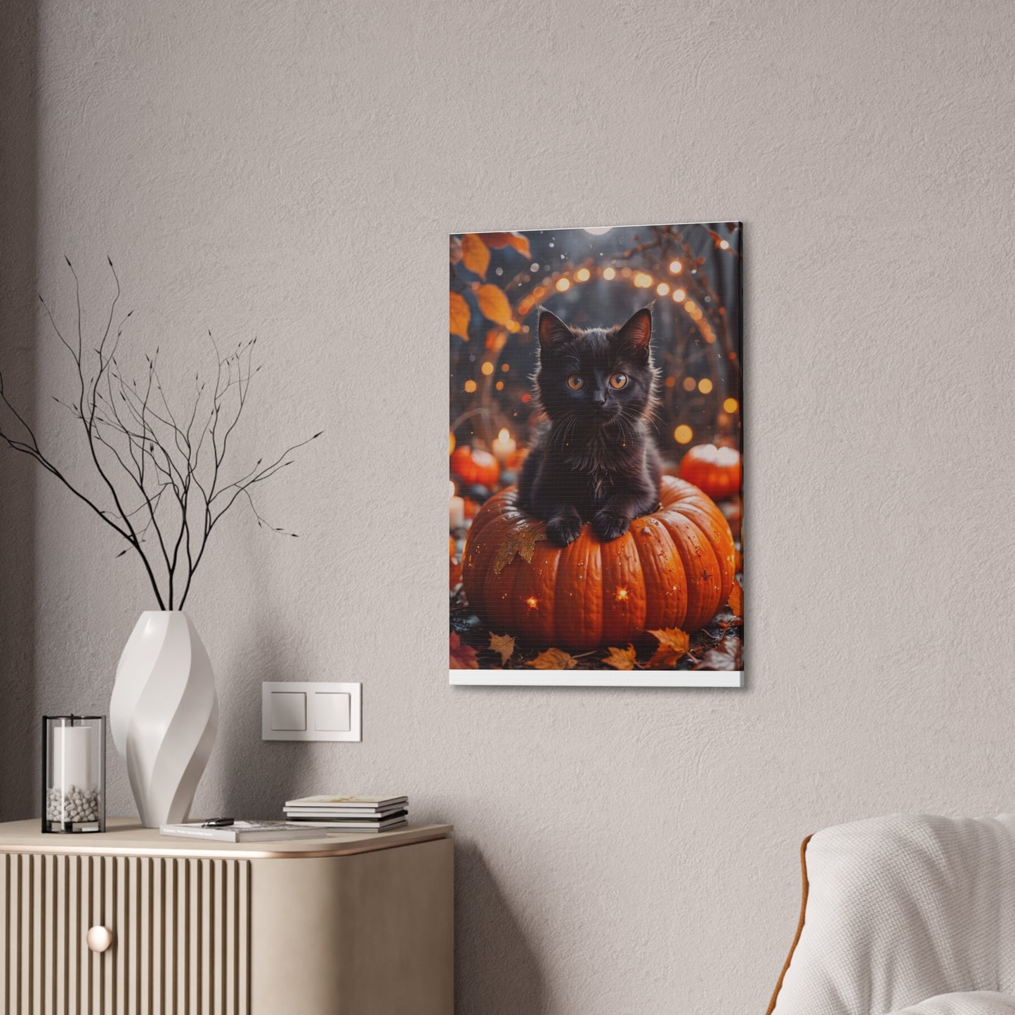 Kitty in Pumkin - Canvas Stretched, 0.75" - Halloween