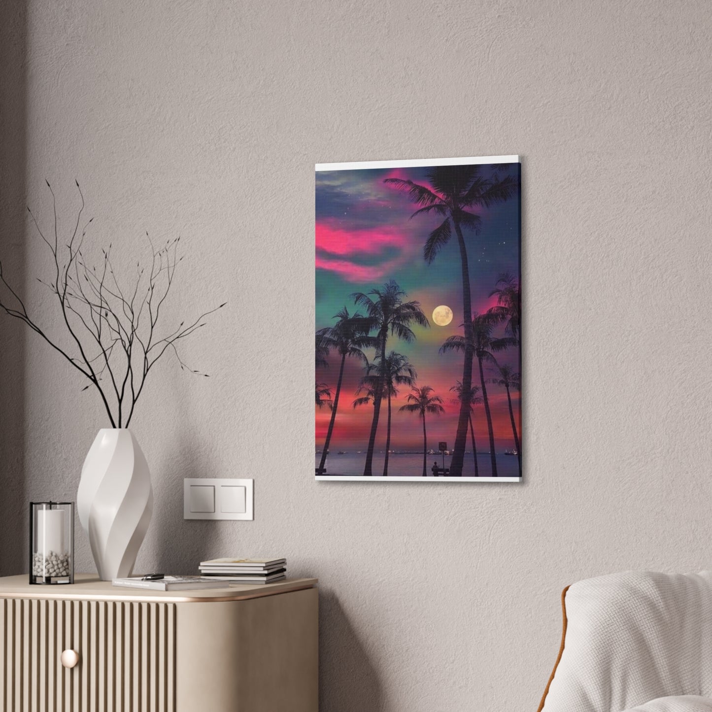 Moon Rise Palms - Canvas Stretched, 0.75"