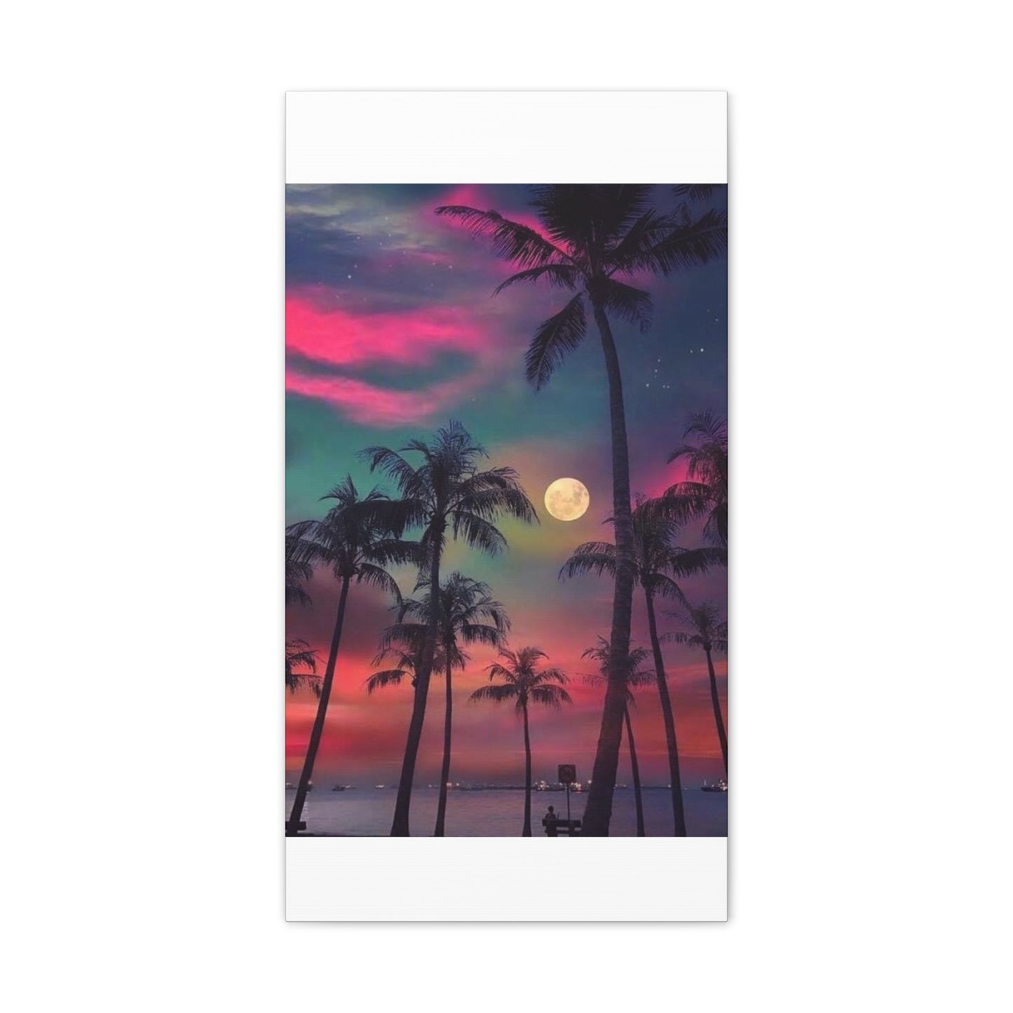 Moon Rise Palms - Canvas Stretched, 0.75"