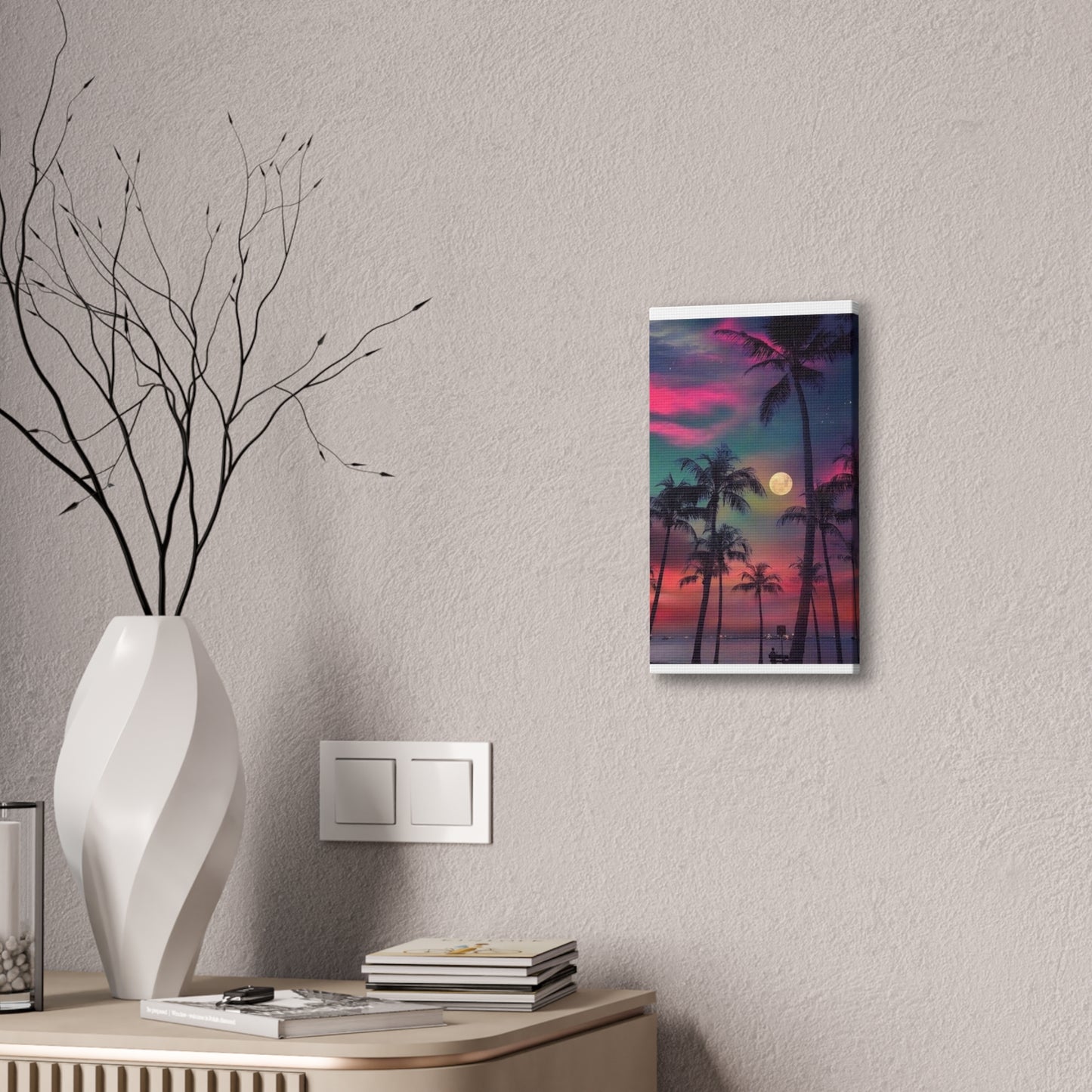 Moon Rise Palms - Canvas Stretched, 0.75"