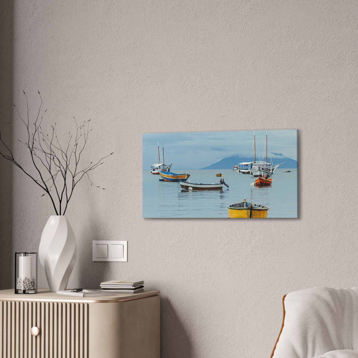 Boats in Harbor _ Canvas Stretched, 0.75"